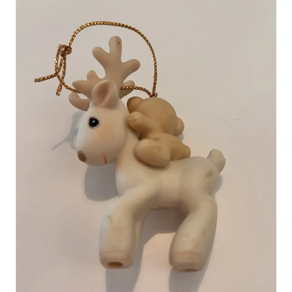 Precious Moments 102466 Bear & Bluejay Reindeer Special 1986 Christmas Ornament